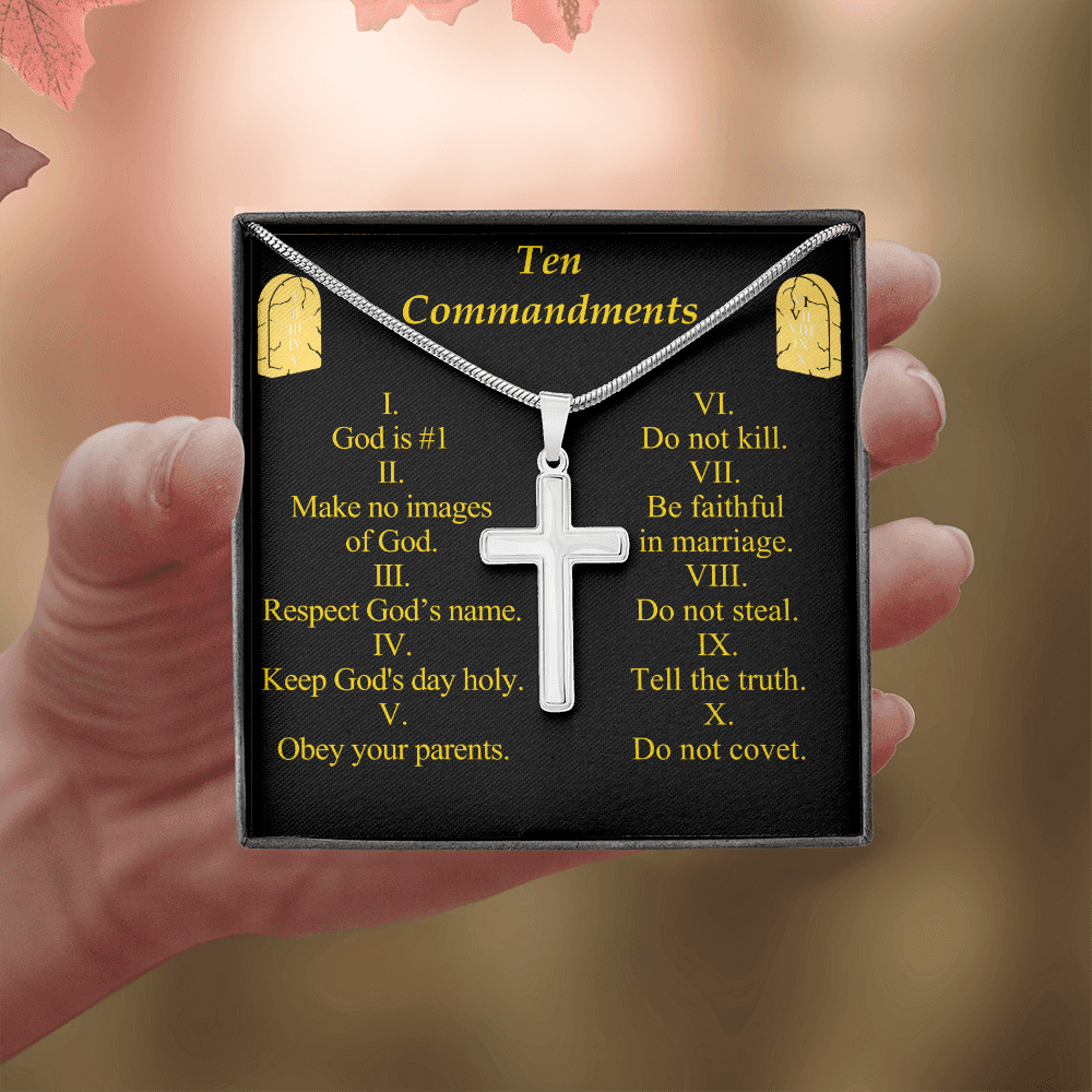 Ten Commandments Cross Card Necklace w Stainless Steel Pendant-Express Your Love Gifts