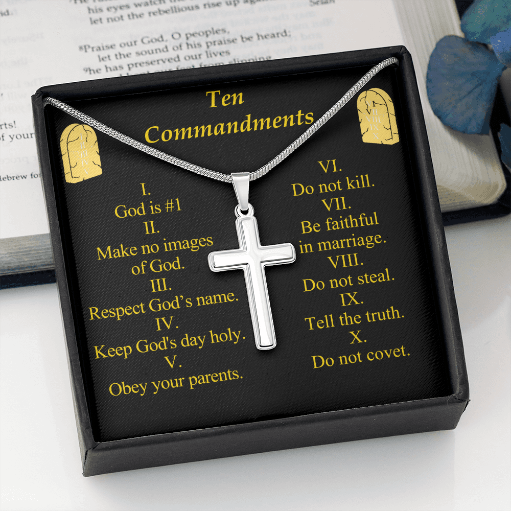 Ten Commandments Cross Card Necklace w Stainless Steel Pendant-Express Your Love Gifts