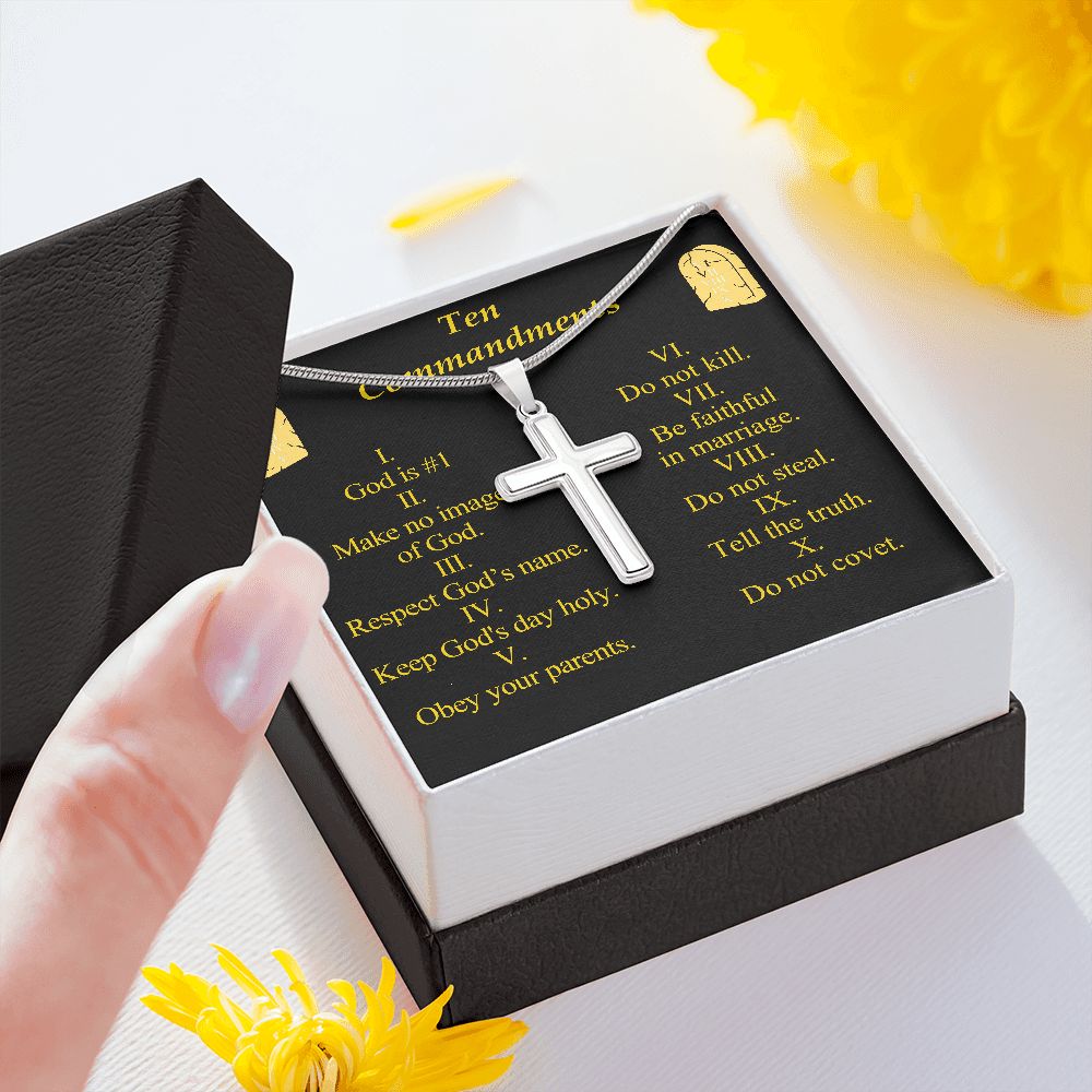Ten Commandments Cross Card Necklace w Stainless Steel Pendant-Express Your Love Gifts