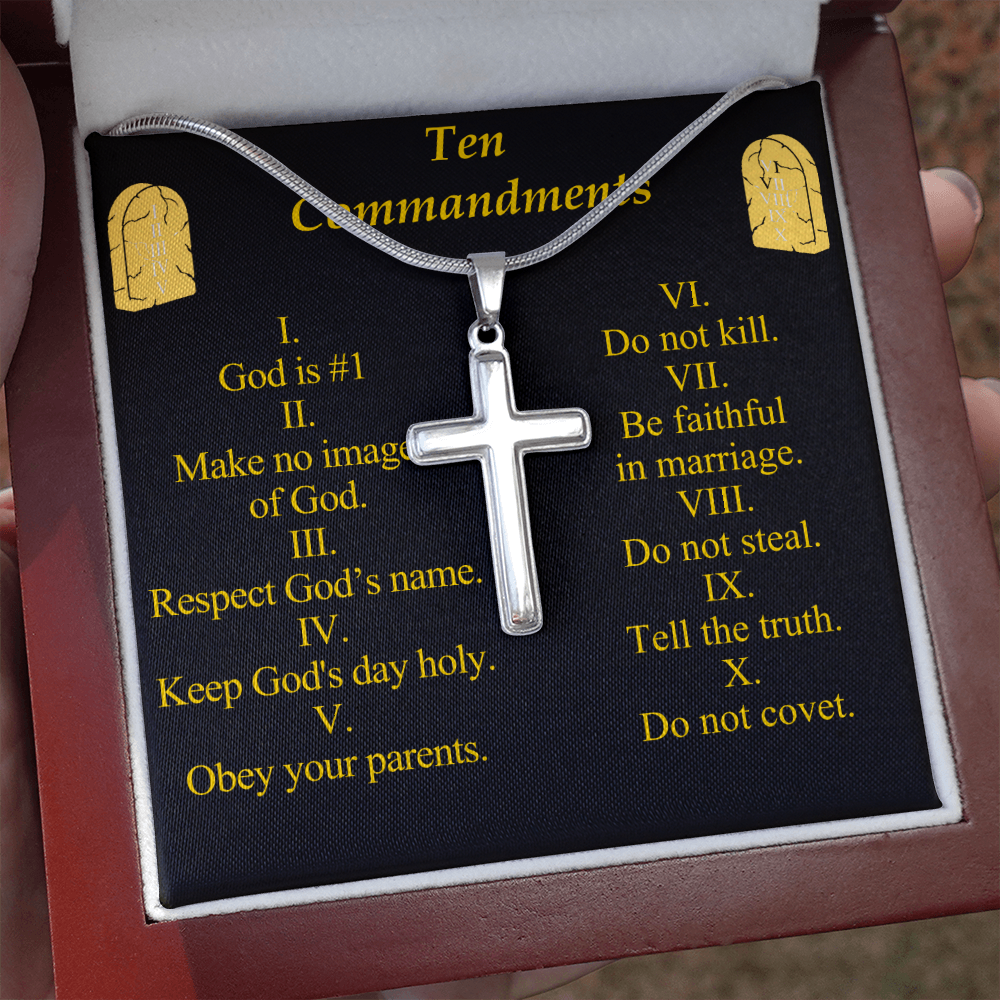 Ten Commandments Cross Card Necklace w Stainless Steel Pendant-Express Your Love Gifts