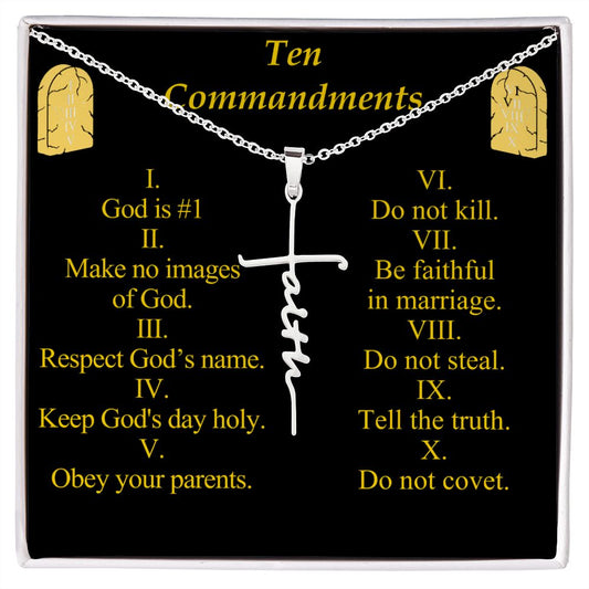 Ten Commandments Faith Cross Necklace w Inspirational Bible Message Card-Express Your Love Gifts