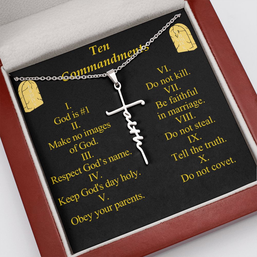 Ten Commandments Faith Cross Necklace w Inspirational Bible Message Card-Express Your Love Gifts