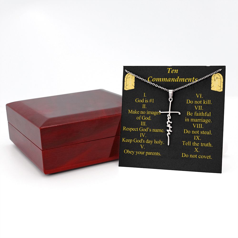Ten Commandments Faith Cross Necklace w Inspirational Bible Message Card-Express Your Love Gifts