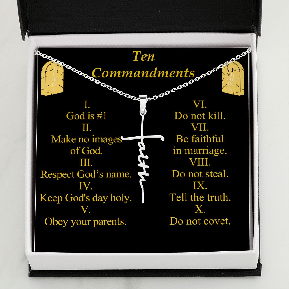 Ten Commandments Faith Cross Necklace w Inspirational Bible Message Card-Express Your Love Gifts
