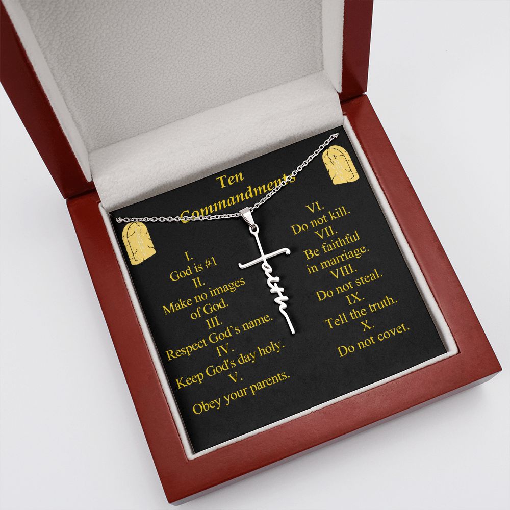Ten Commandments Faith Cross Necklace w Inspirational Bible Message Card-Express Your Love Gifts