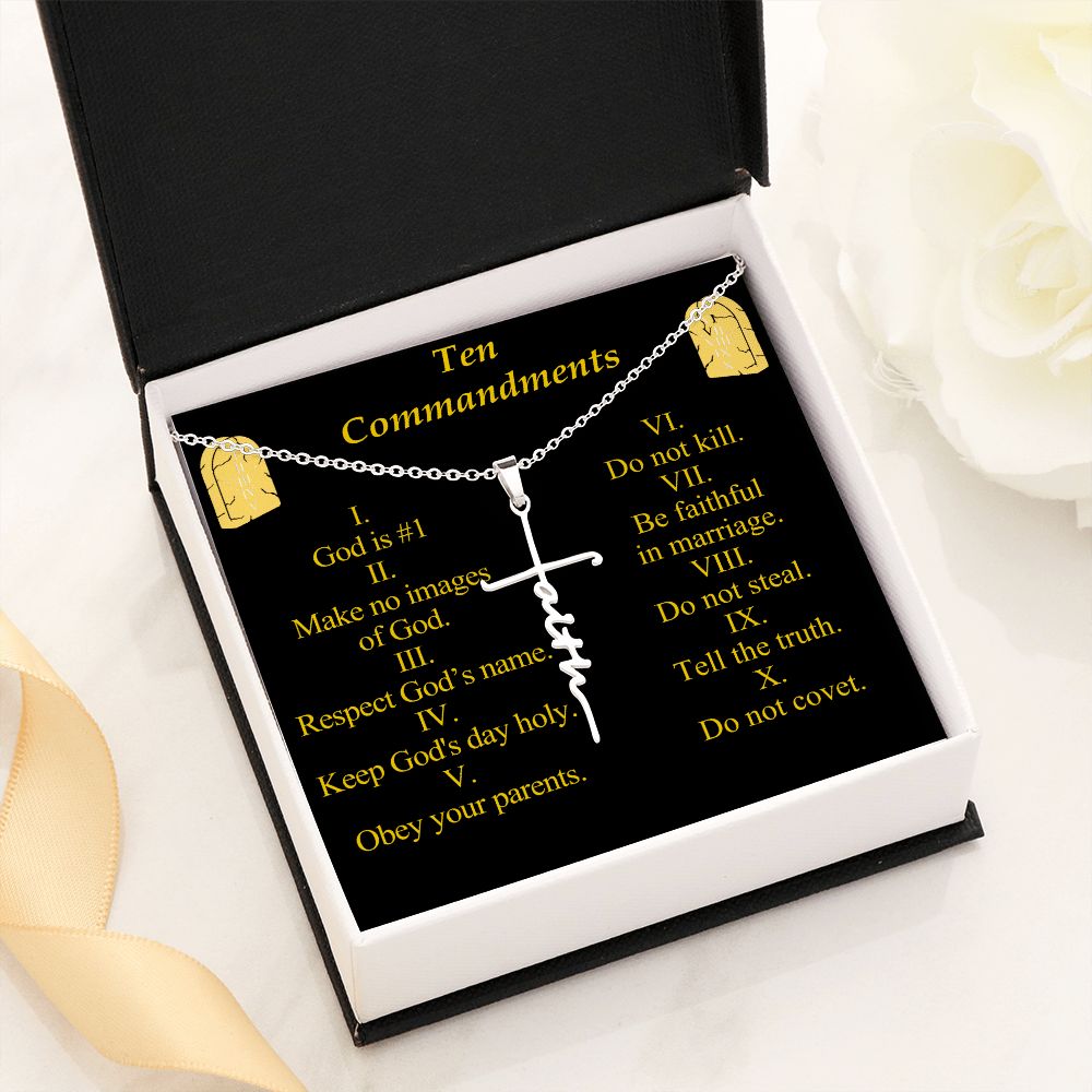 Ten Commandments Faith Cross Necklace w Inspirational Bible Message Card-Express Your Love Gifts