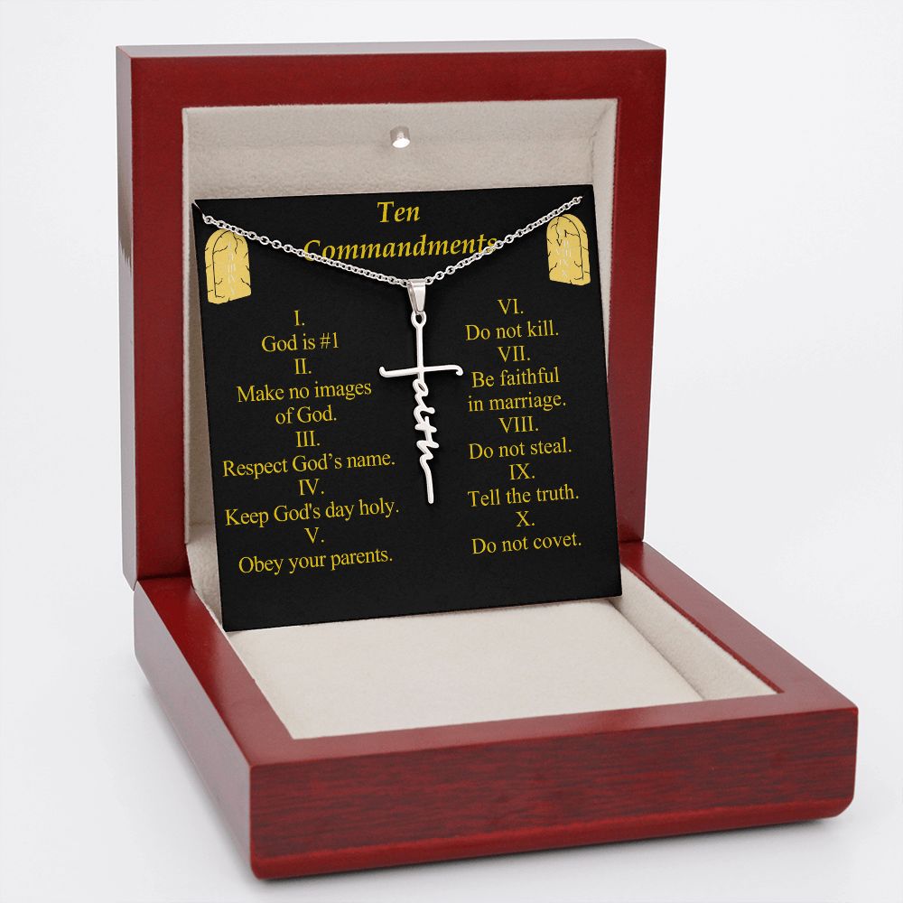 Ten Commandments Faith Cross Necklace w Inspirational Bible Message Card-Express Your Love Gifts