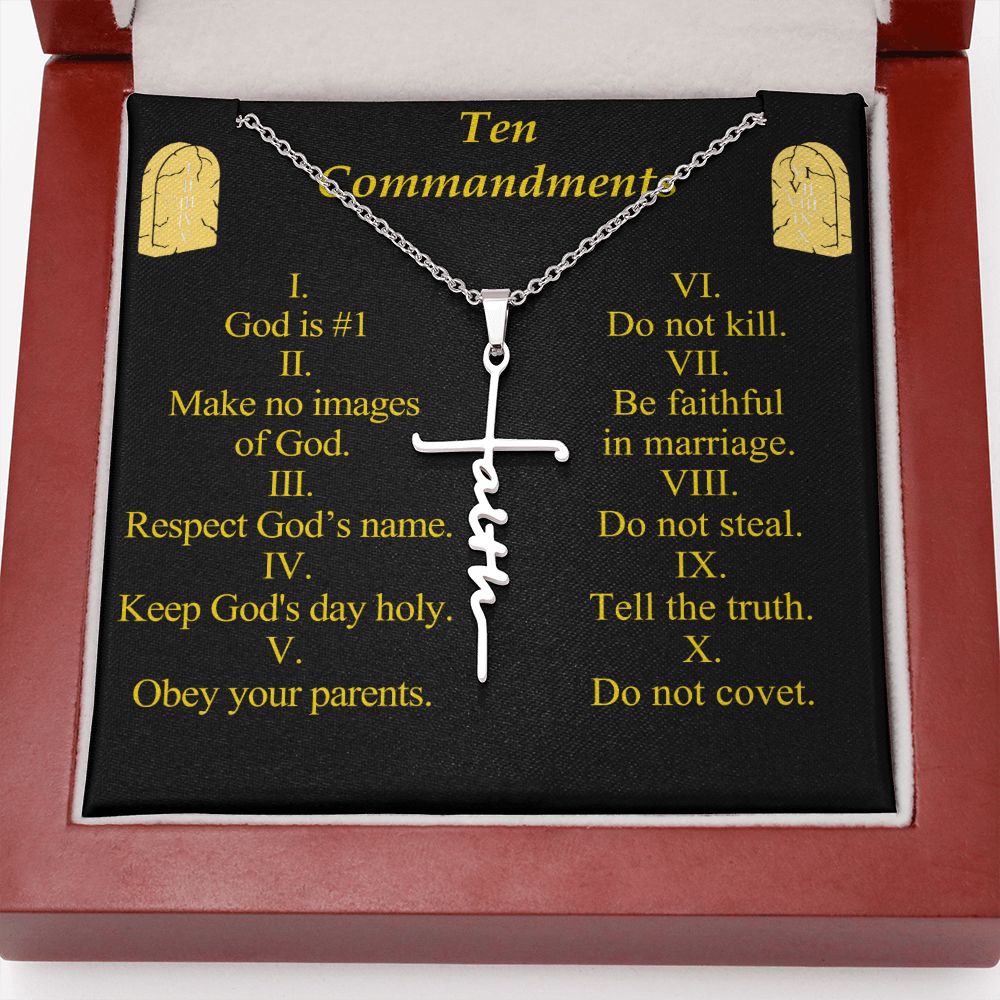 Ten Commandments Faith Cross Necklace w Inspirational Bible Message Card-Express Your Love Gifts