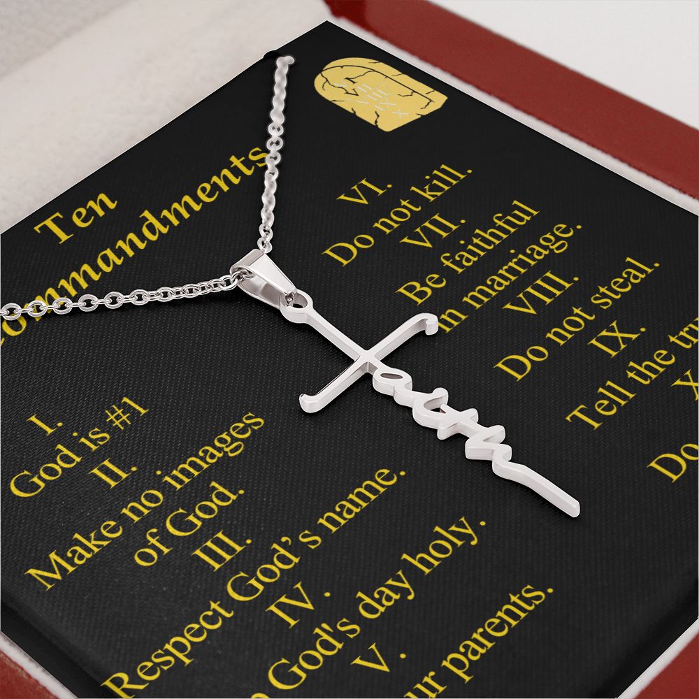 Ten Commandments Faith Cross Necklace w Inspirational Bible Message Card-Express Your Love Gifts