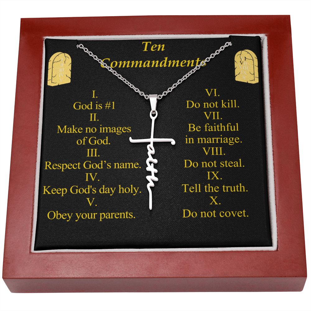 Ten Commandments Faith Cross Necklace w Inspirational Bible Message Card-Express Your Love Gifts