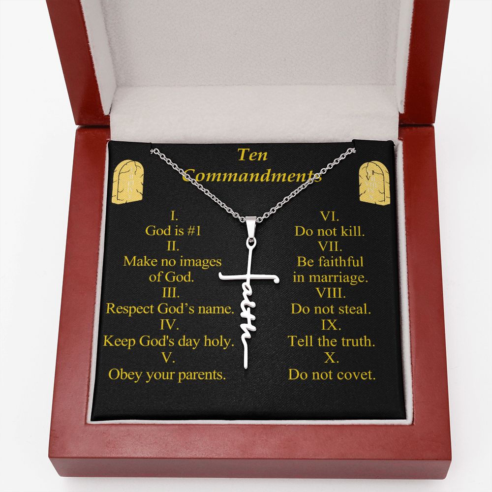 Ten Commandments Faith Cross Necklace w Inspirational Bible Message Card-Express Your Love Gifts