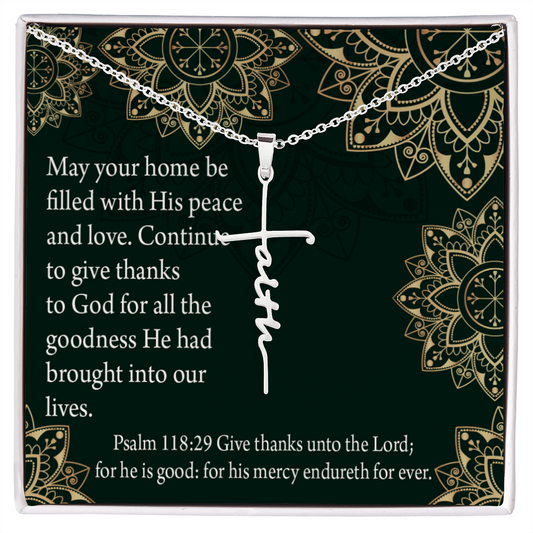 Thanksgiving Psalm 118:29 Faith Cross Necklace w Inspirational Bible Message Card-Express Your Love Gifts