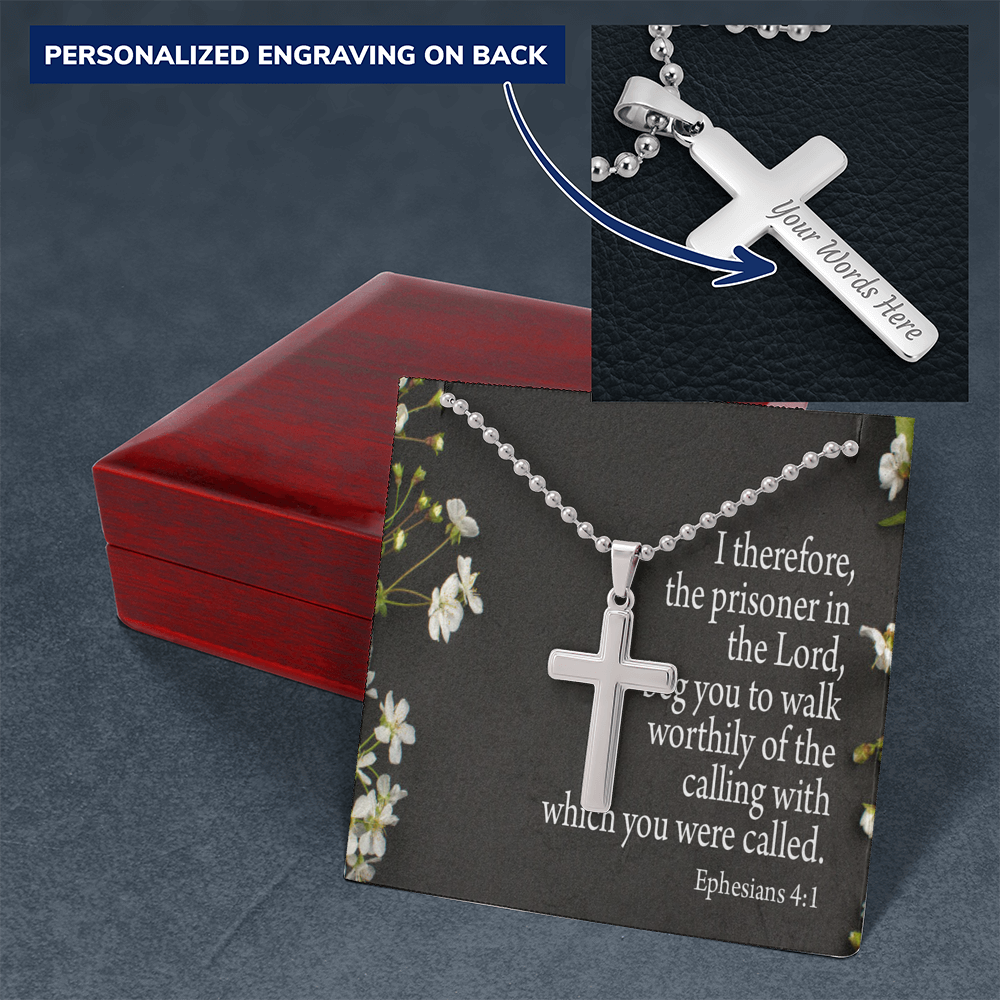 The Prisoner In The Lord Ephesians 4:1 Cross Necklace Message Card W Ball Chain Pendant-Express Your Love Gifts