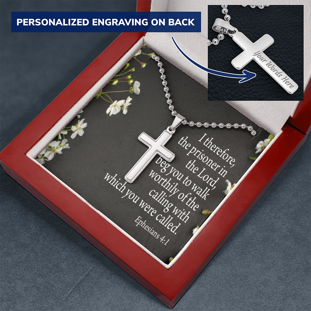 The Prisoner In The Lord Ephesians 4:1 Cross Necklace Message Card W Ball Chain Pendant-Express Your Love Gifts
