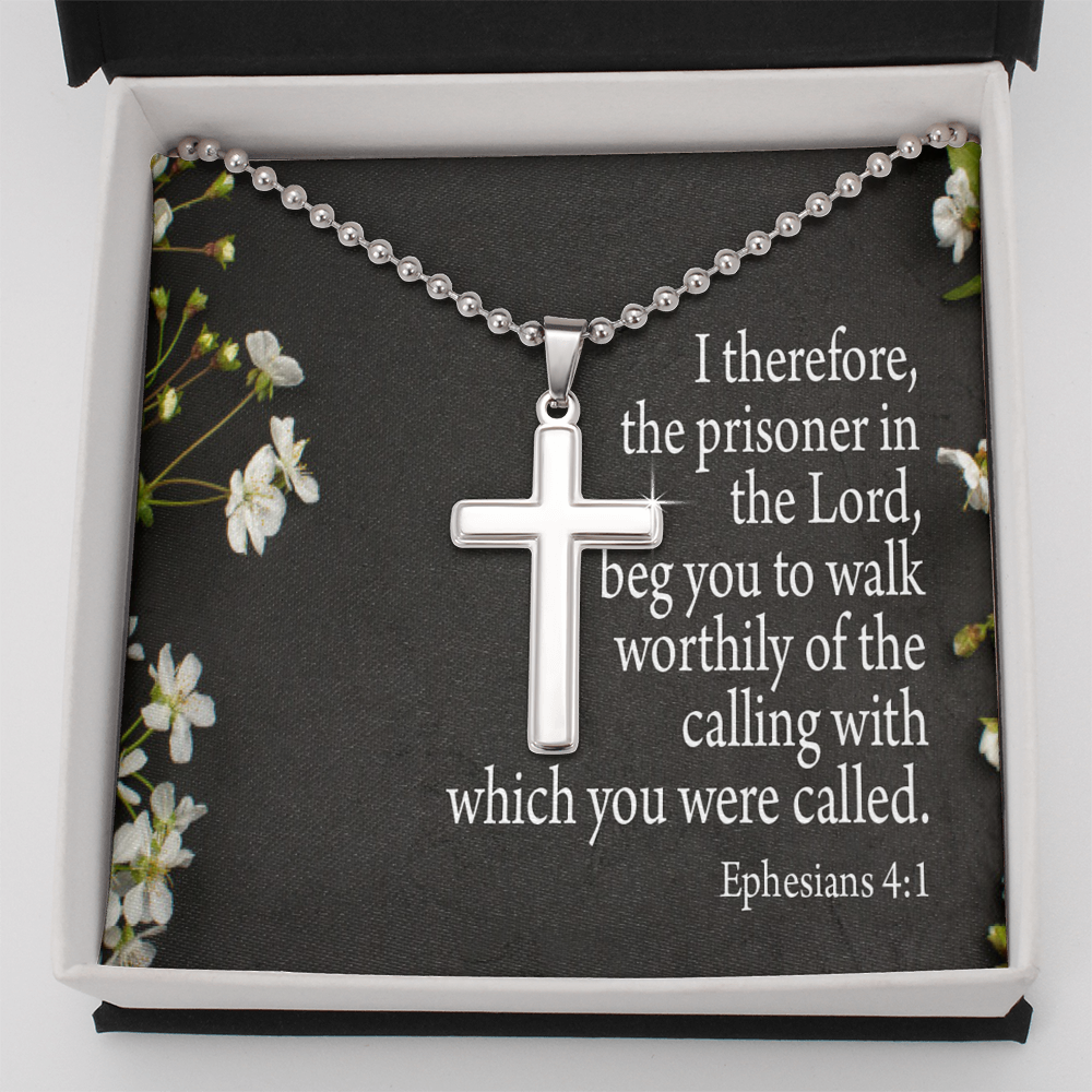 The Prisoner In The Lord Ephesians 4:1 Cross Necklace Message Card W Ball Chain Pendant-Express Your Love Gifts