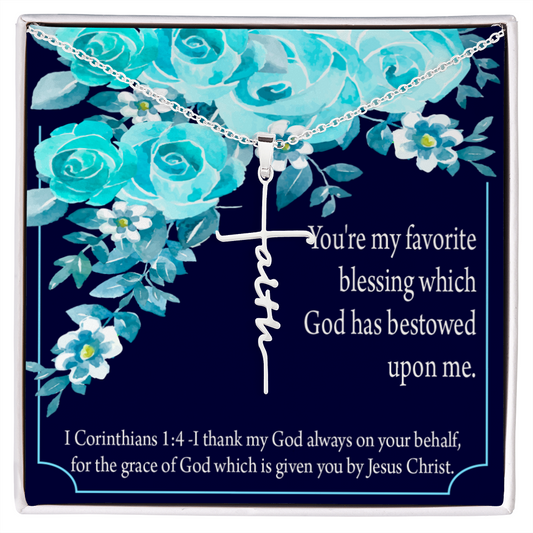 Thinking of You 1 Corinthians 1:4 Faith Cross Necklace w Inspirational Bible Message Card-Express Your Love Gifts