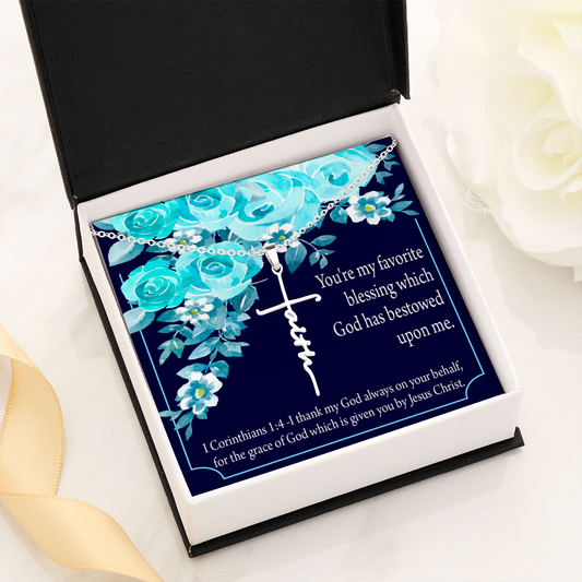 Thinking of You 1 Corinthians 1:4 Faith Cross Necklace w Inspirational Bible Message Card-Express Your Love Gifts