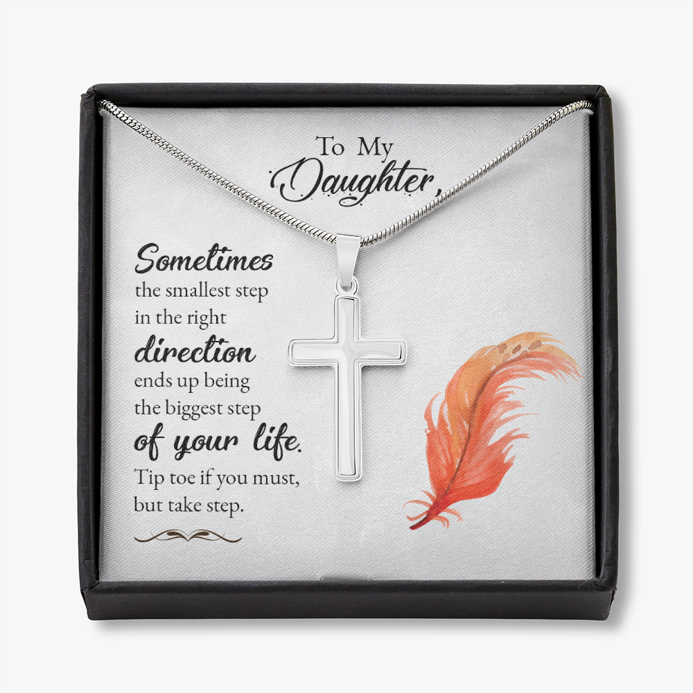 To My Daughter Smallest Step Cross Card Necklace w Stainless Steel Pendant-Express Your Love Gifts