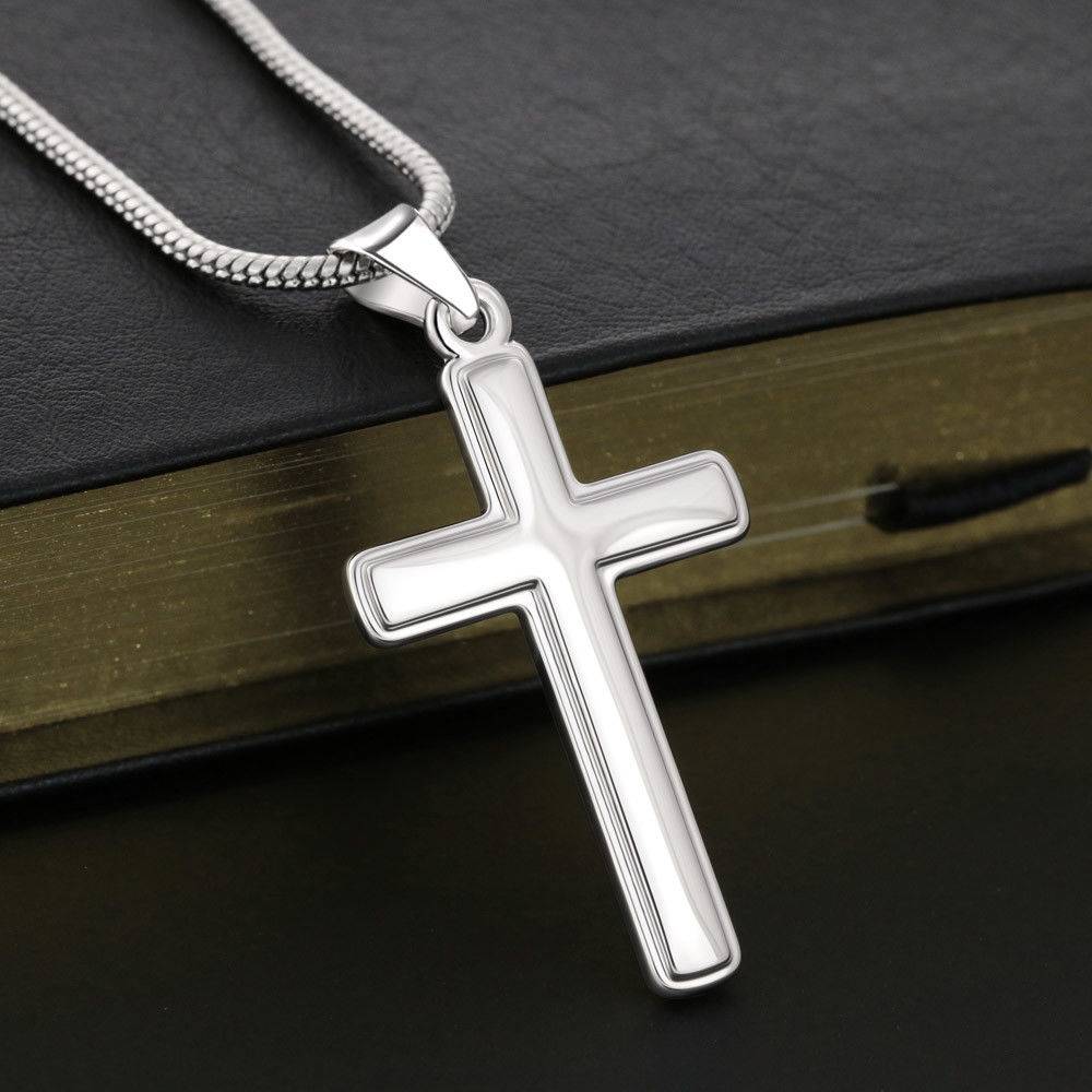 To My Daughter Smallest Step Cross Card Necklace w Stainless Steel Pendant-Express Your Love Gifts