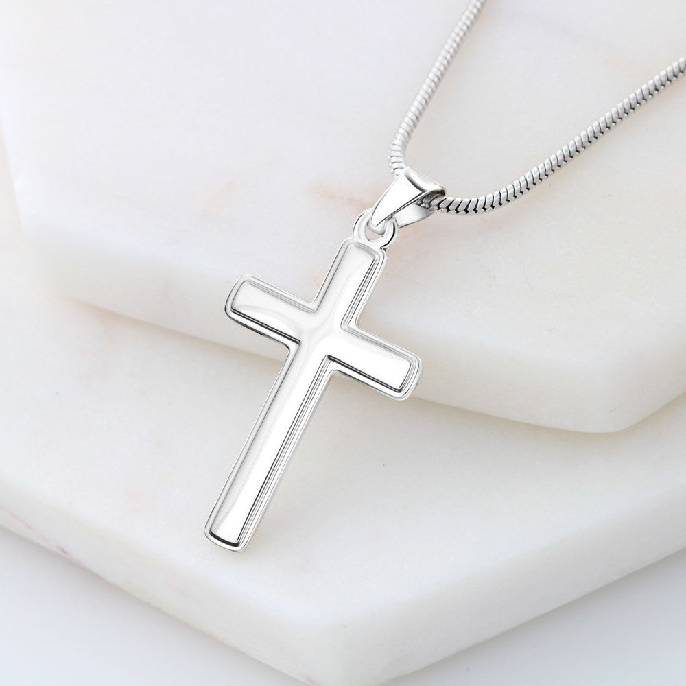 To My Daughter Strength Cross Card Necklace w Stainless Steel Pendant-Express Your Love Gifts