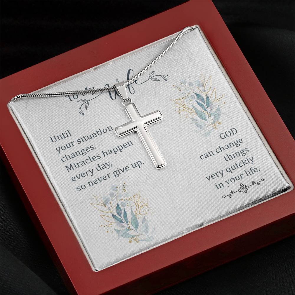 To My Wife Until Your Situation Change Cross Card Necklace w Stainless Steel Pendant-Express Your Love Gifts
