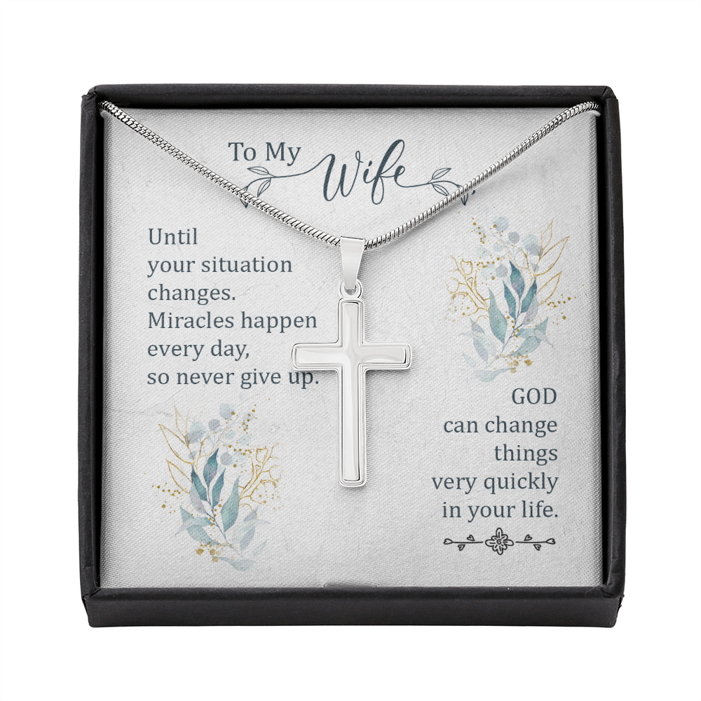 To My Wife Until Your Situation Change Cross Card Necklace w Stainless Steel Pendant-Express Your Love Gifts