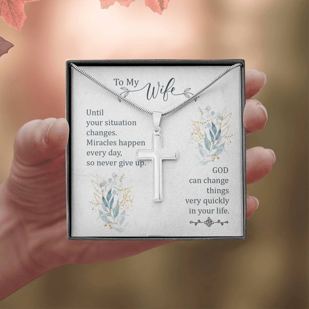 To My Wife Until Your Situation Change Cross Card Necklace w Stainless Steel Pendant-Express Your Love Gifts