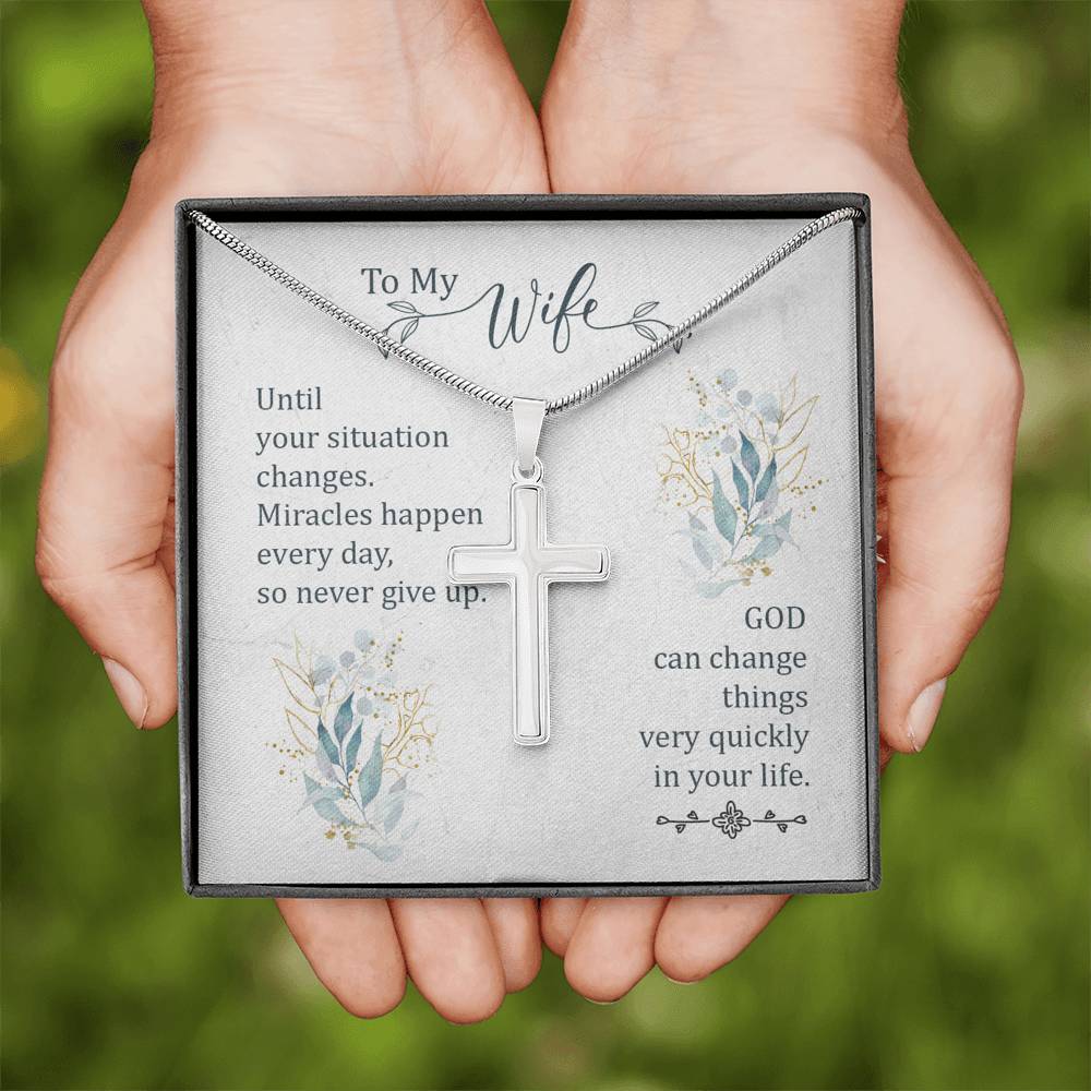 To My Wife Until Your Situation Change Cross Card Necklace w Stainless Steel Pendant-Express Your Love Gifts