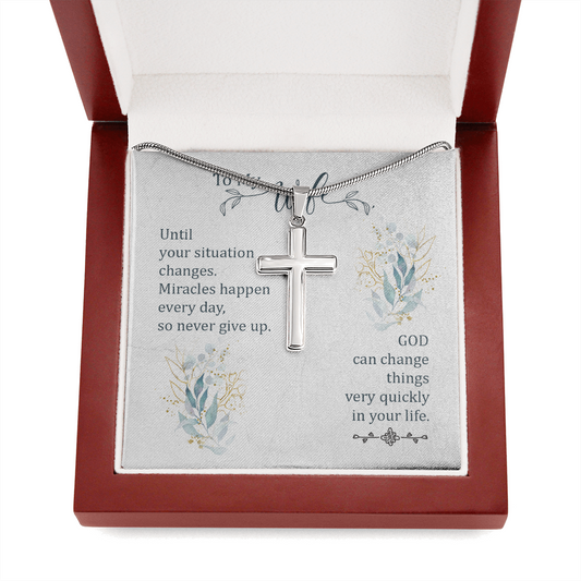 To My Wife Until Your Situation Change Cross Card Necklace w Stainless Steel Pendant-Express Your Love Gifts