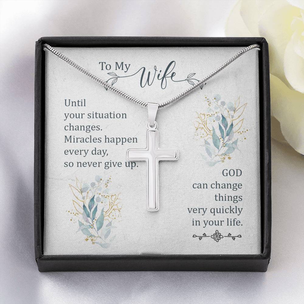 To My Wife Until Your Situation Change Cross Card Necklace w Stainless Steel Pendant-Express Your Love Gifts