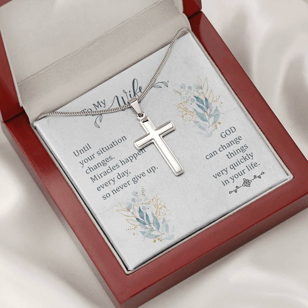 To My Wife Until Your Situation Change Cross Card Necklace w Stainless Steel Pendant-Express Your Love Gifts