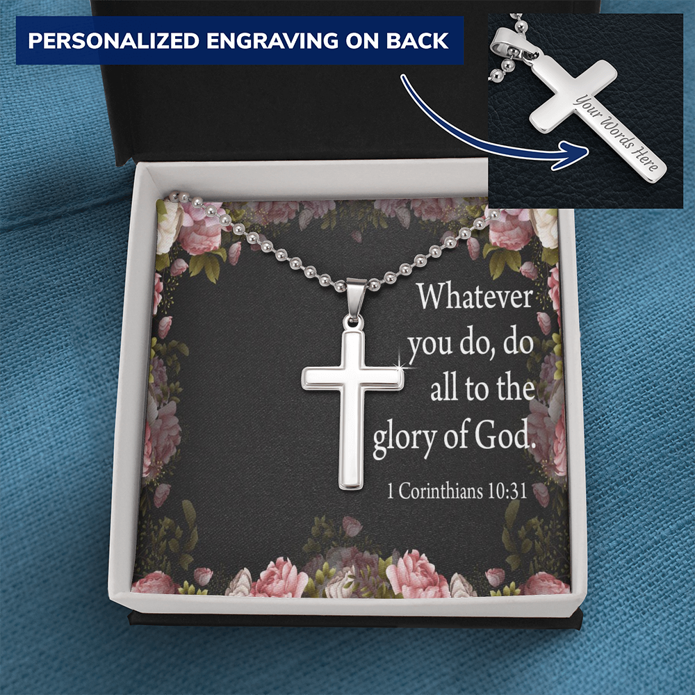To The Glory Of God 1 Corinthians 10:31 Cross Necklace Message Card W Ball Chain Pendant-Express Your Love Gifts