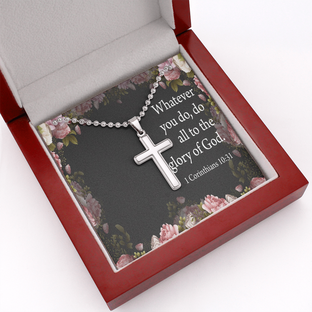 To The Glory Of God 1 Corinthians 10:31 Cross Necklace Message Card W Ball Chain Pendant-Express Your Love Gifts