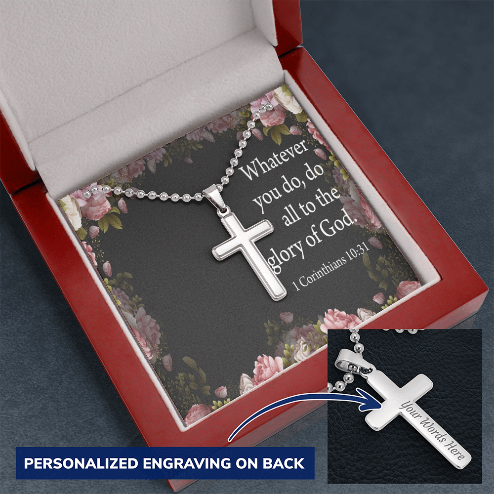 To The Glory Of God 1 Corinthians 10:31 Cross Necklace Message Card W Ball Chain Pendant-Express Your Love Gifts