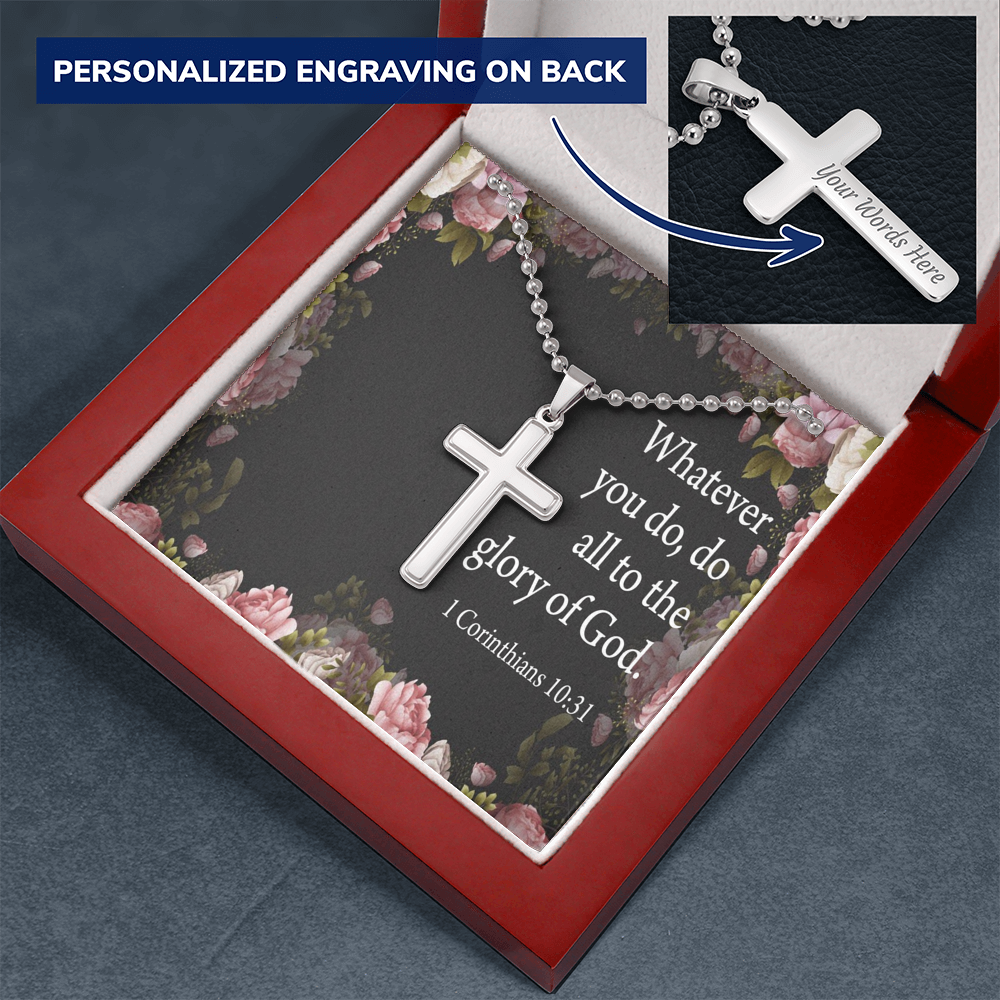 To The Glory Of God 1 Corinthians 10:31 Cross Necklace Message Card W Ball Chain Pendant-Express Your Love Gifts