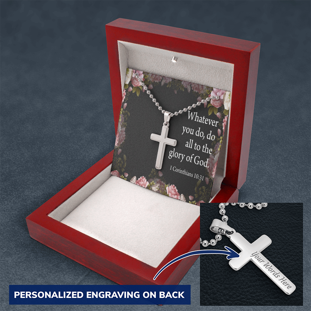 To The Glory Of God 1 Corinthians 10:31 Cross Necklace Message Card W Ball Chain Pendant-Express Your Love Gifts
