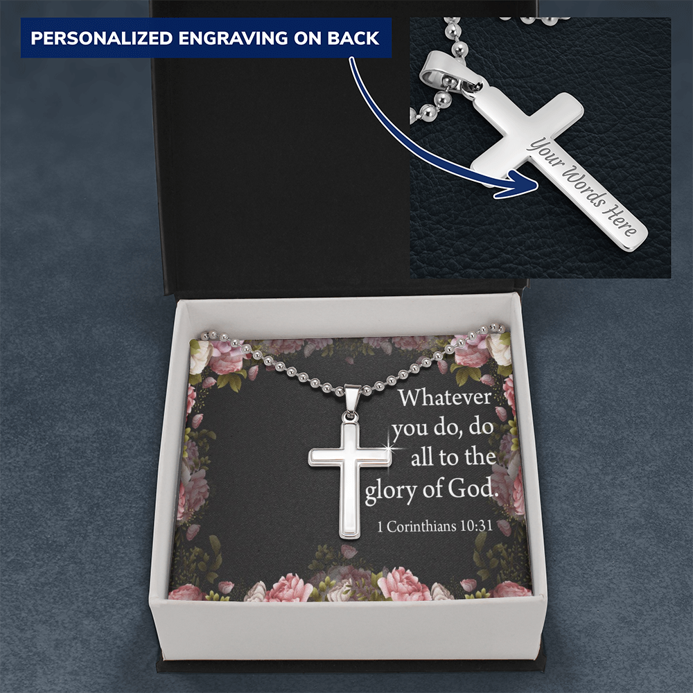To The Glory Of God 1 Corinthians 10:31 Cross Necklace Message Card W Ball Chain Pendant-Express Your Love Gifts