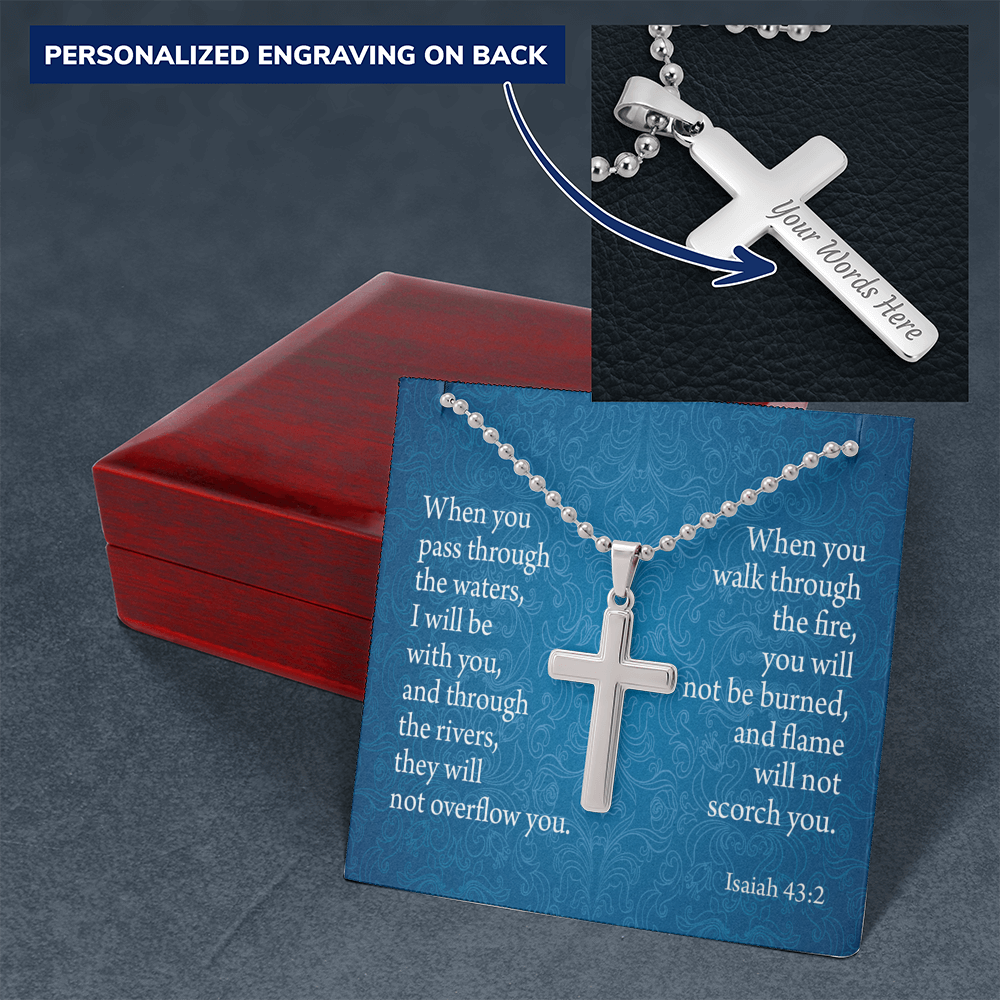 When You Pass Through Isaiah 43:2 Cross Necklace Message Card W Ball Chain Pendant-Express Your Love Gifts