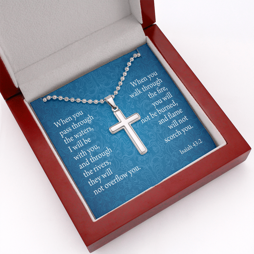 When You Pass Through Isaiah 43:2 Cross Necklace Message Card W Ball Chain Pendant-Express Your Love Gifts
