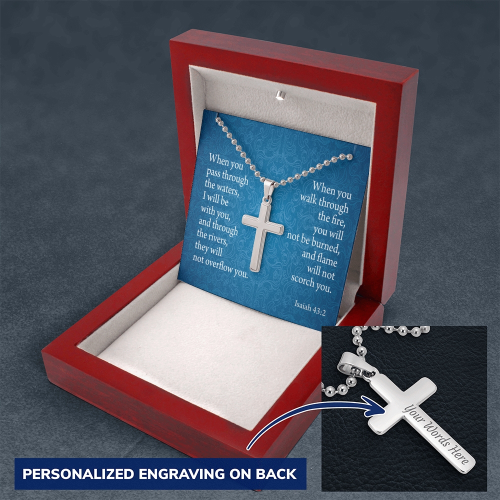 When You Pass Through Isaiah 43:2 Cross Necklace Message Card W Ball Chain Pendant-Express Your Love Gifts