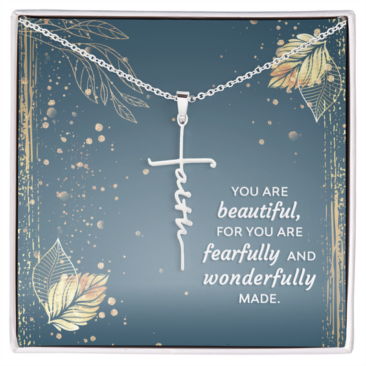 You Are Beautiful Psalm 139:14 Faith Cross Necklace w Inspirational Bible Message Card-Express Your Love Gifts