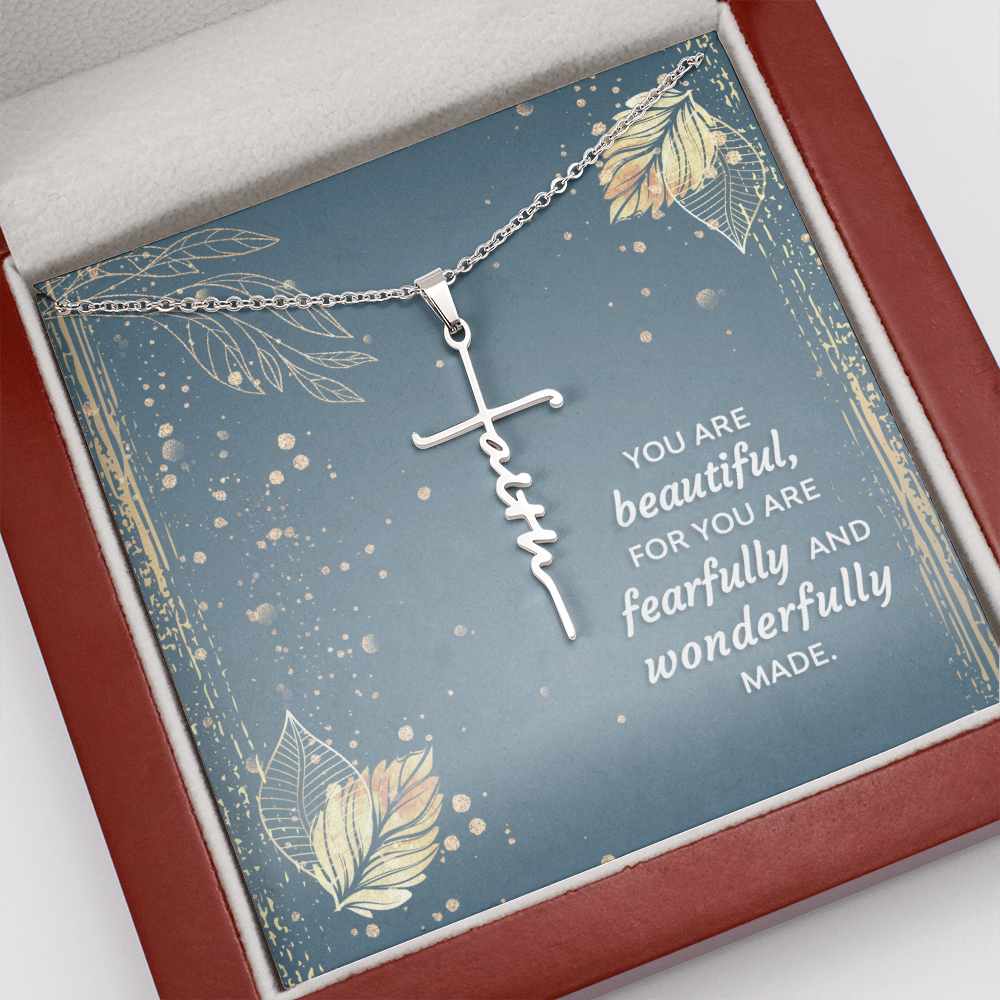 You Are Beautiful Psalm 139:14 Faith Cross Necklace w Inspirational Bible Message Card-Express Your Love Gifts