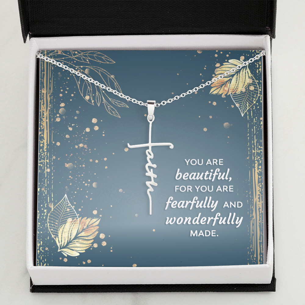 You Are Beautiful Psalm 139:14 Faith Cross Necklace w Inspirational Bible Message Card-Express Your Love Gifts