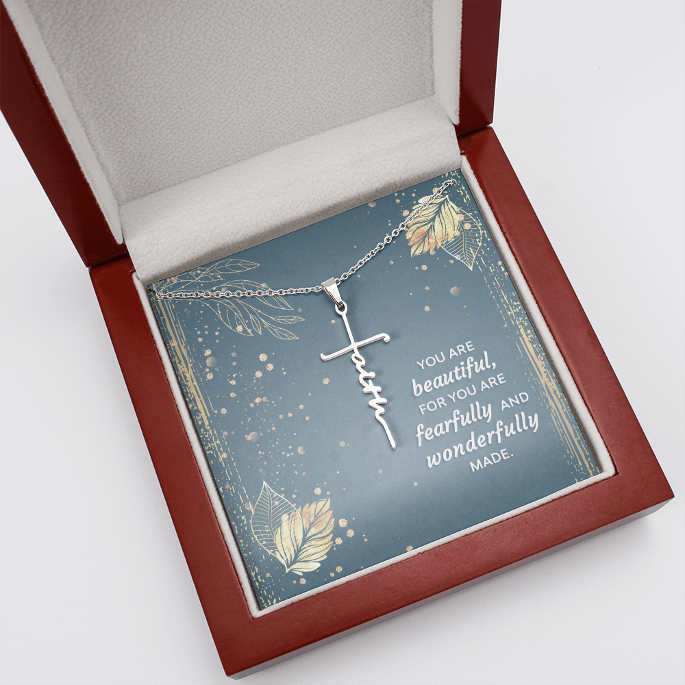 You Are Beautiful Psalm 139:14 Faith Cross Necklace w Inspirational Bible Message Card-Express Your Love Gifts