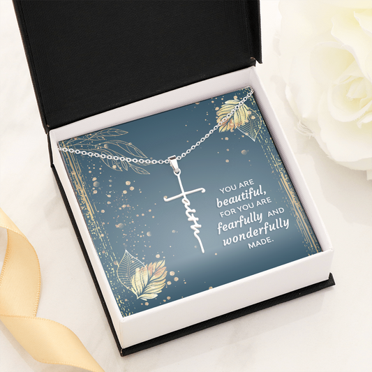 You Are Beautiful Psalm 139:14 Faith Cross Necklace w Inspirational Bible Message Card-Express Your Love Gifts