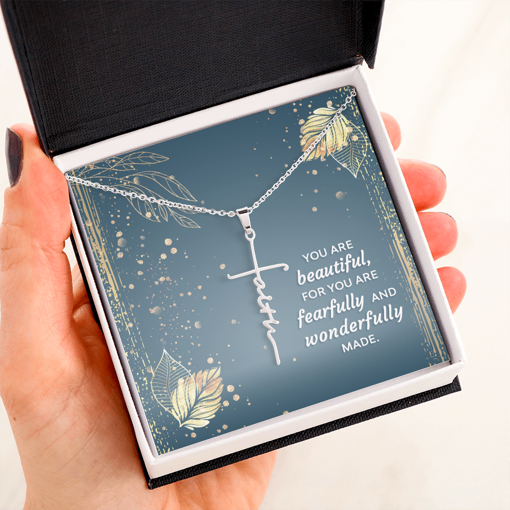 You Are Beautiful Psalm 139:14 Faith Cross Necklace w Inspirational Bible Message Card-Express Your Love Gifts