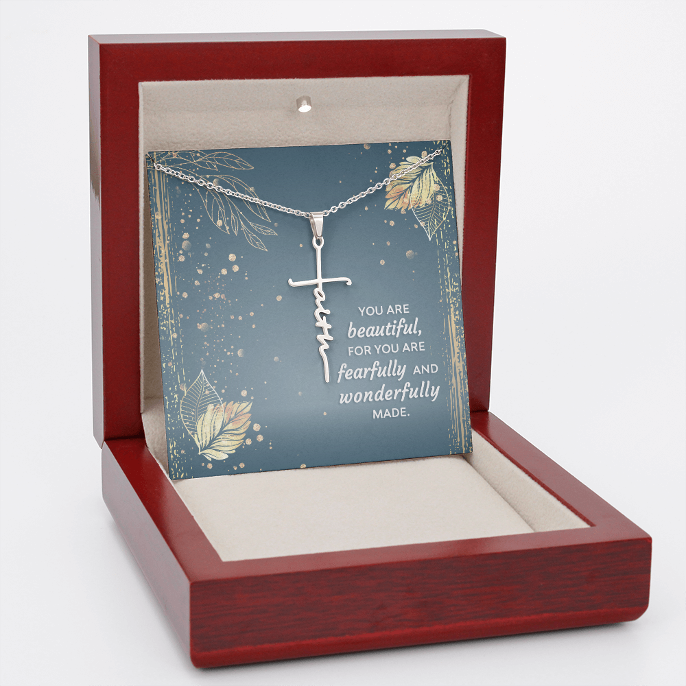 You Are Beautiful Psalm 139:14 Faith Cross Necklace w Inspirational Bible Message Card-Express Your Love Gifts