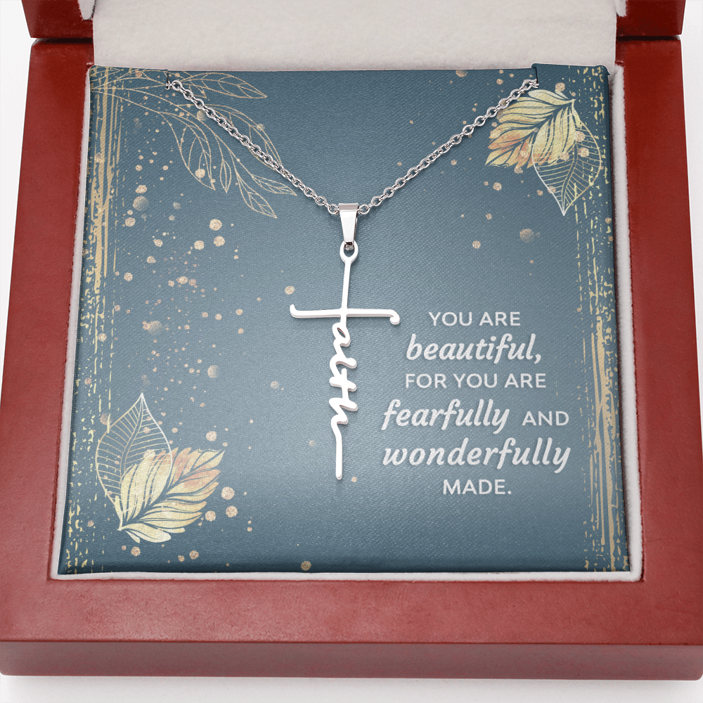 You Are Beautiful Psalm 139:14 Faith Cross Necklace w Inspirational Bible Message Card-Express Your Love Gifts