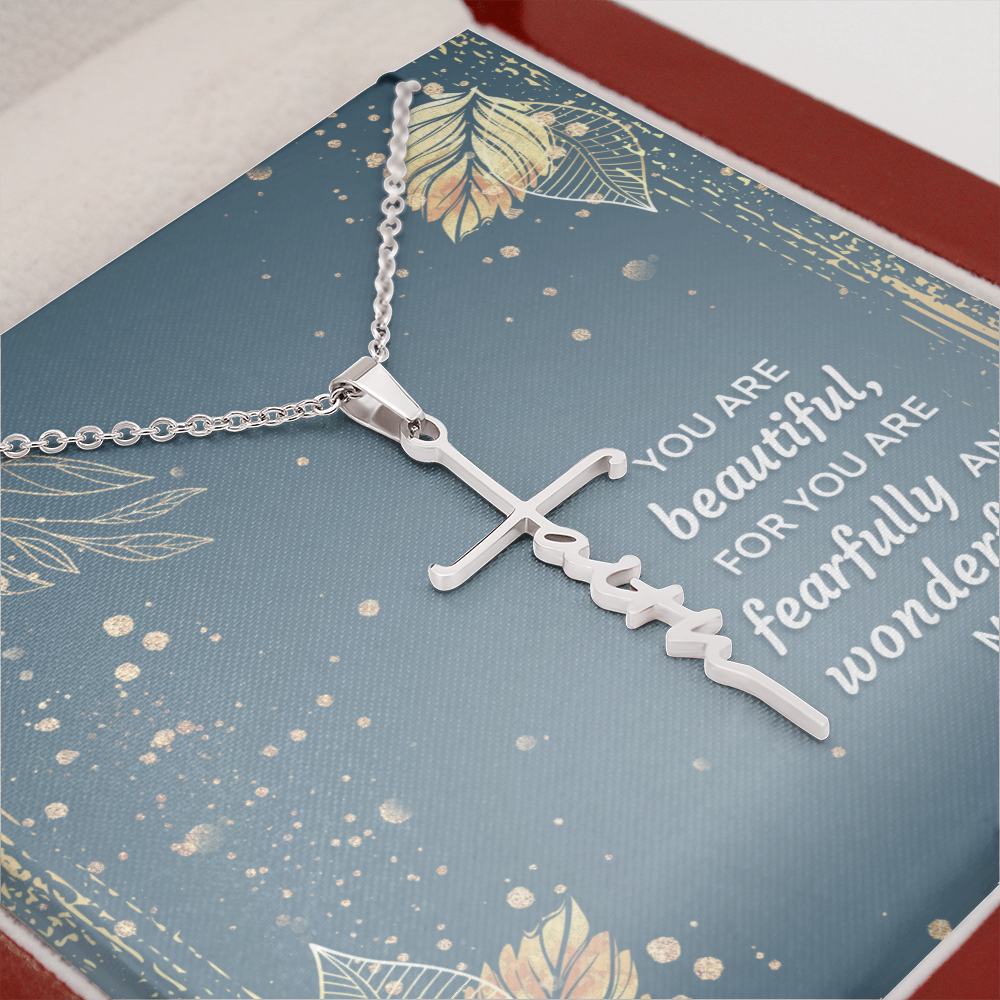You Are Beautiful Psalm 139:14 Faith Cross Necklace w Inspirational Bible Message Card-Express Your Love Gifts
