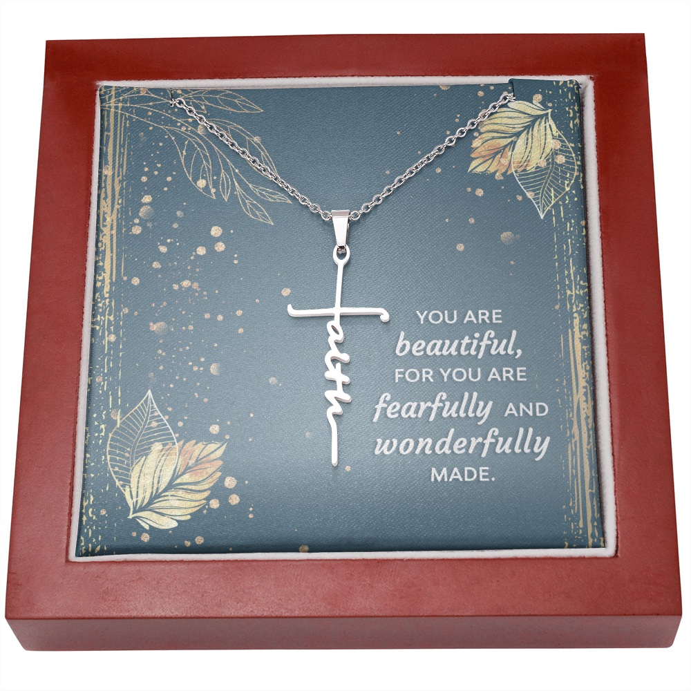 You Are Beautiful Psalm 139:14 Faith Cross Necklace w Inspirational Bible Message Card-Express Your Love Gifts